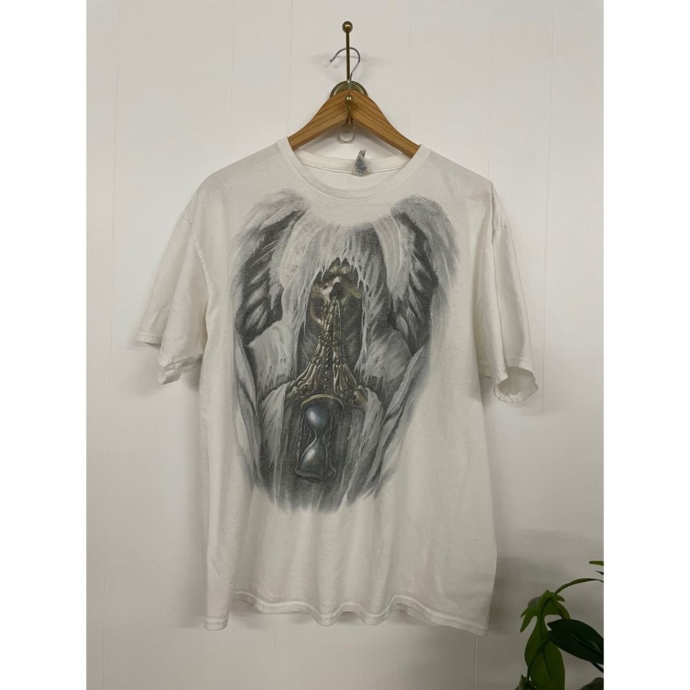 Vintage Delta Pro Grim Reaper Hourglass Graphic T-Shirt White XL Mens Skeleton